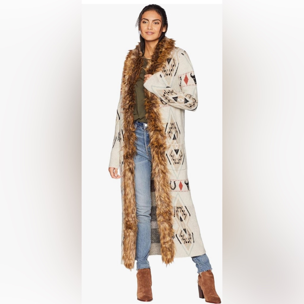 Show Me Your Mumu Geometric Cream And Tan Cardigan